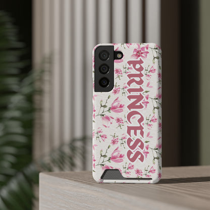 Chic Floral Phone Case with Card Holder for Princesses, Cute Floral Design, Gift for Her