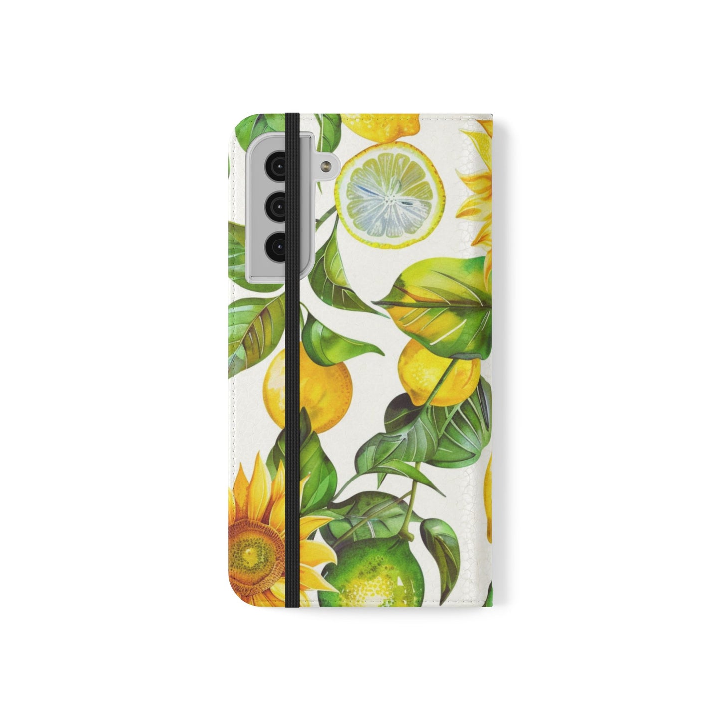 Sunflower & Lemon Flip Phone Case – Floral Wallet Flip Case with Card Slots