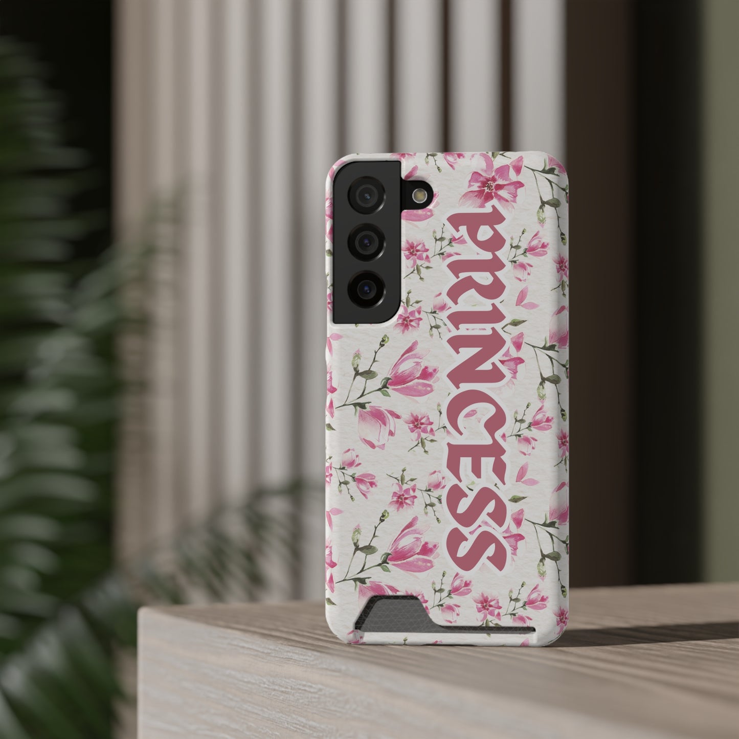 Chic Floral Phone Case with Card Holder for Princesses, Cute Floral Design, Gift for Her