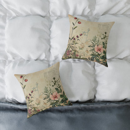 Botanical Floral Throw Pillow — Vintage Greenery Square Cushion