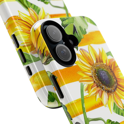 Sunflower Stripes Phone Case - Bright Floral Tough Case