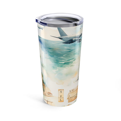 20oz Travel Tumbler — Vintage Fantasy Map with Castles & Sailing Ships