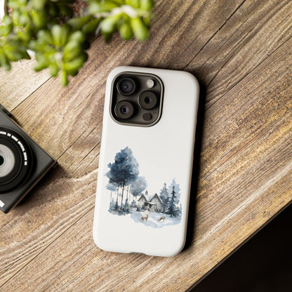 Nature-Inspired Tough Phone Case with Winter Cabin Design