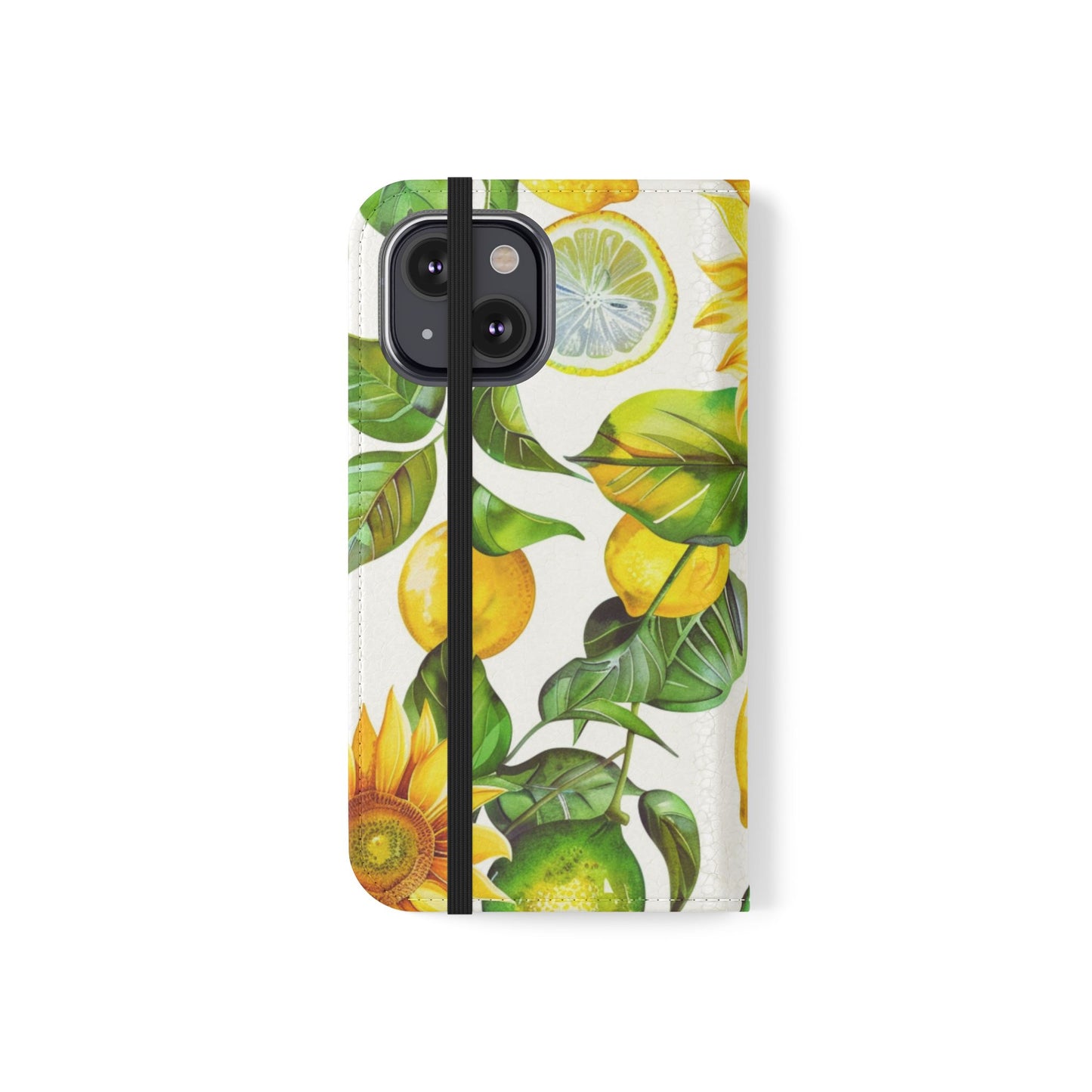 Sunflower & Lemon Flip Phone Case – Floral Wallet Flip Case with Card Slots