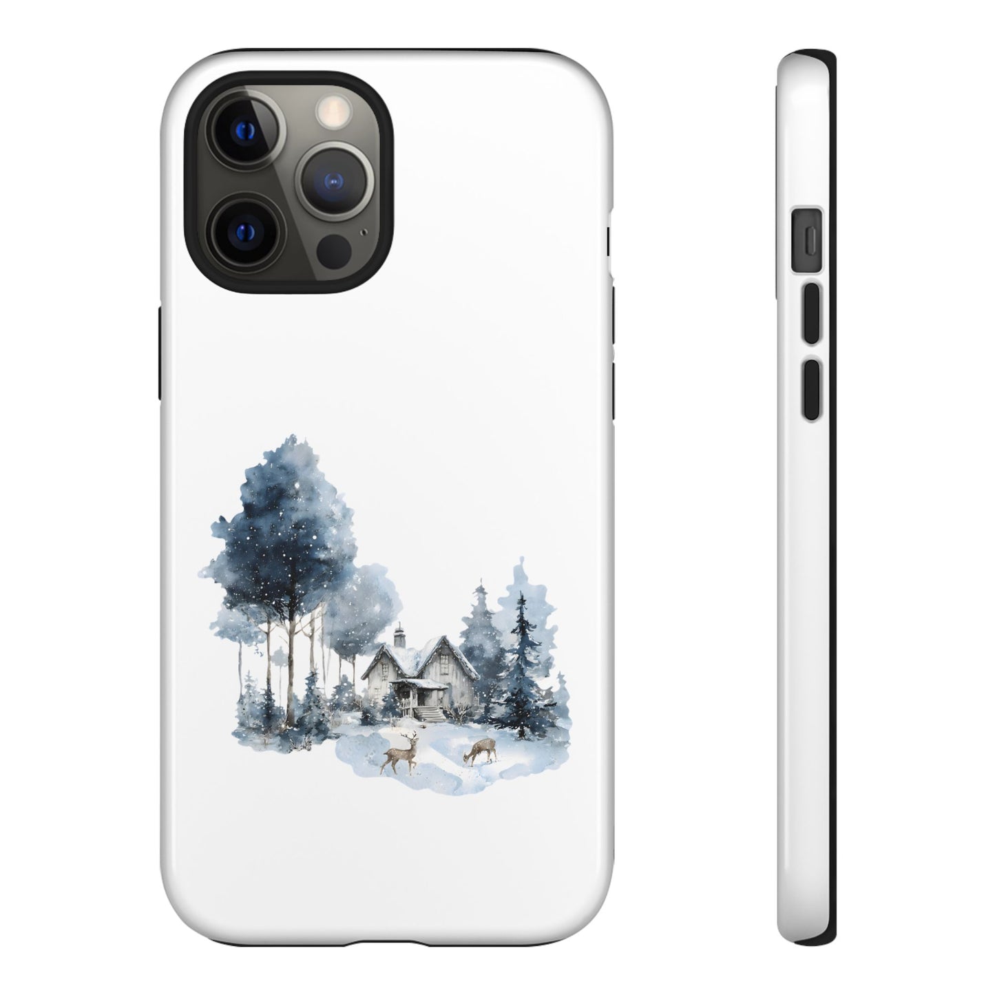 Nature-Inspired Tough Phone Case with Winter Cabin Design