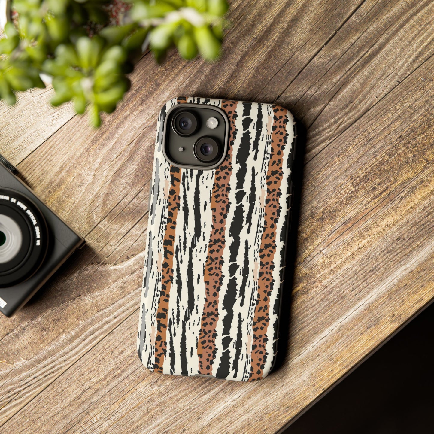 Animal Stripe Phone Case — Leopard & Zebra Pattern Tough Protective Cover,Africa Pattern .