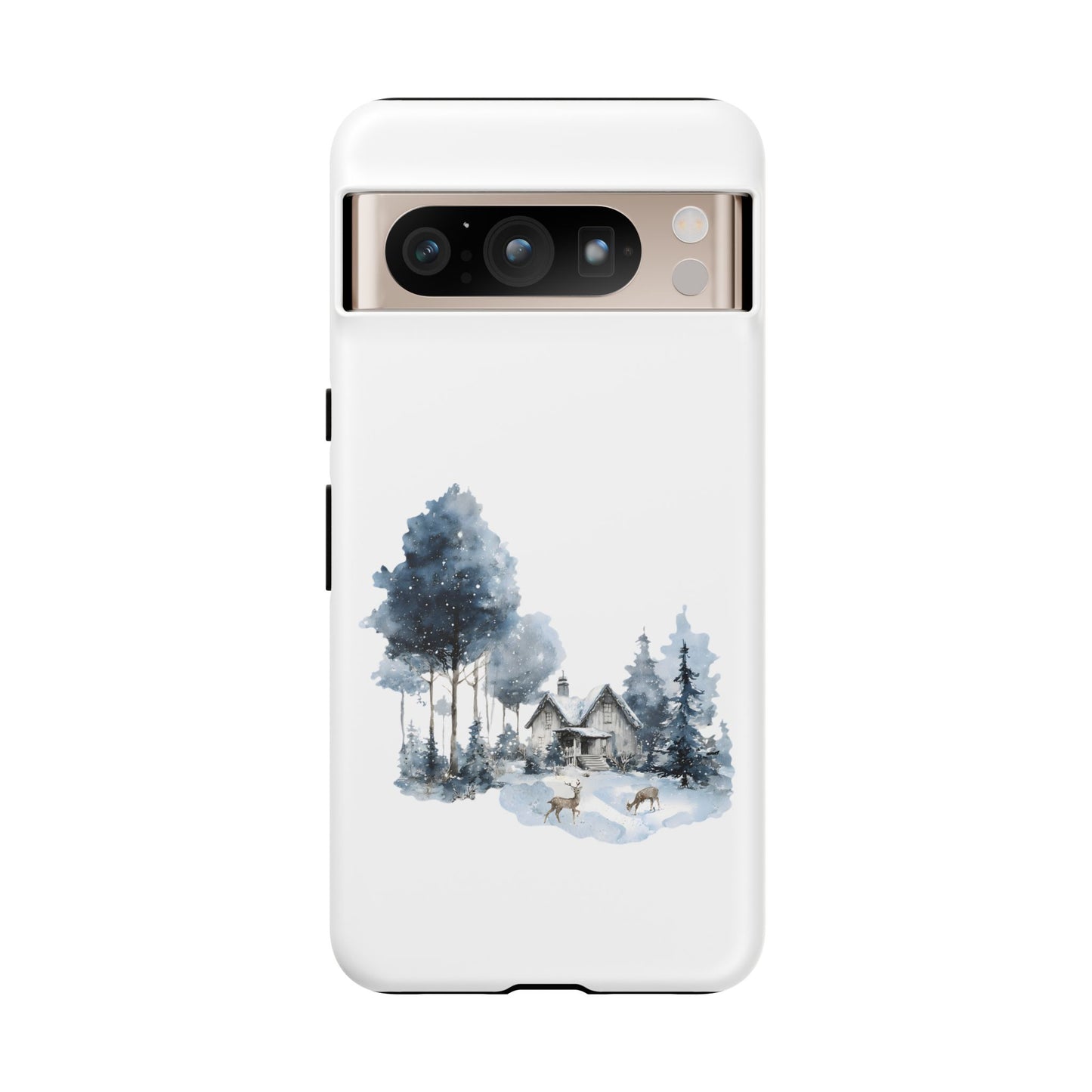 Nature-Inspired Tough Phone Case with Winter Cabin Design