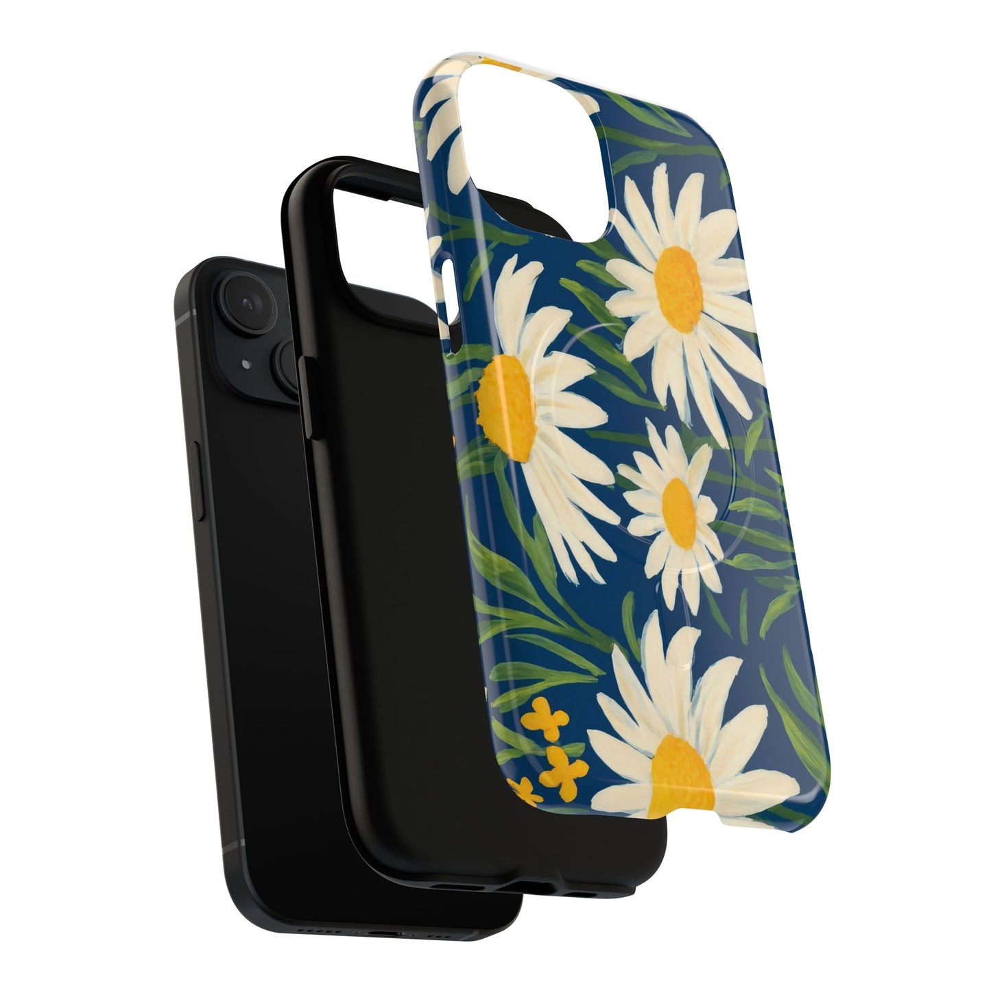 Daisy Floral IPhone Case-Tough Magnetic Cover ,Glossy Finish ,Retro Botanical Flower  Design.