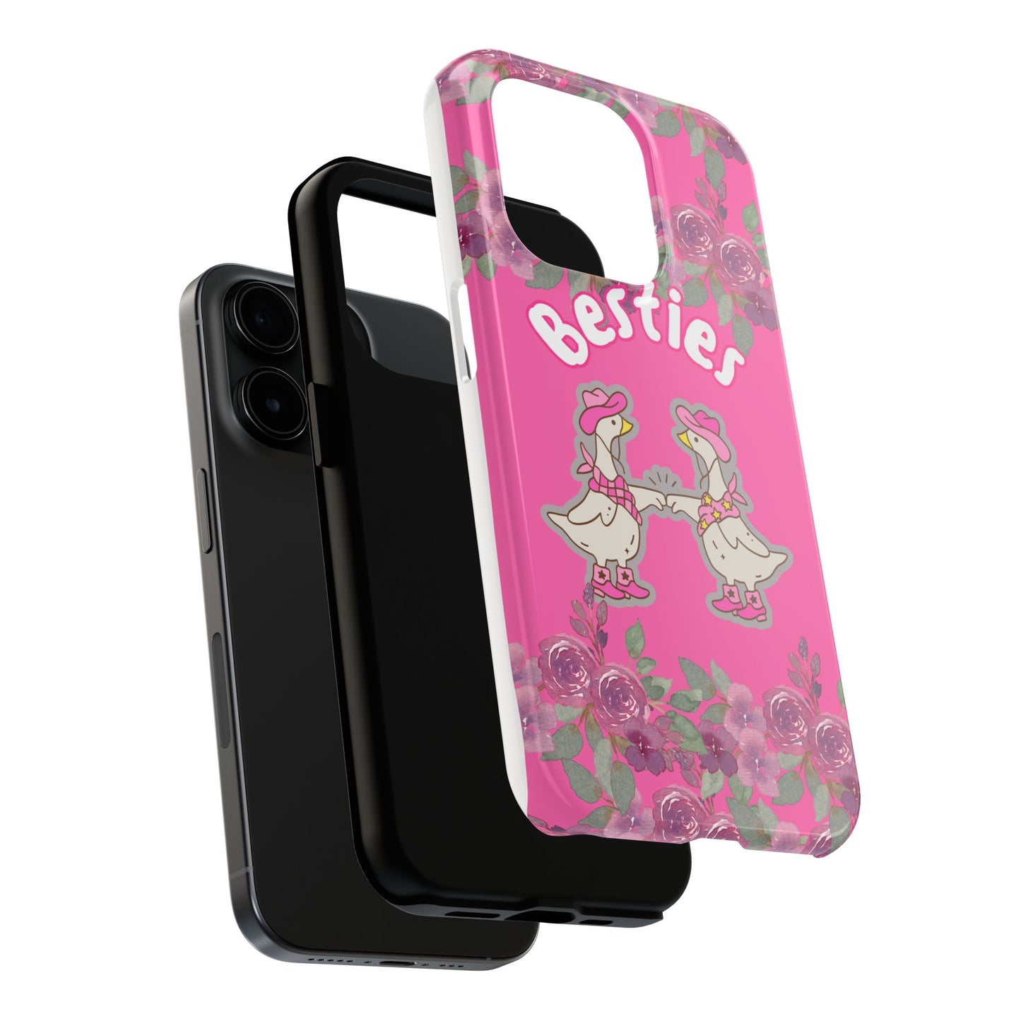 Colorful Floral Besties Phone Case, Tough Mobile Cover for Best Friends, Cute Gift for Friendship Day, Unique Cell Phone Protection
