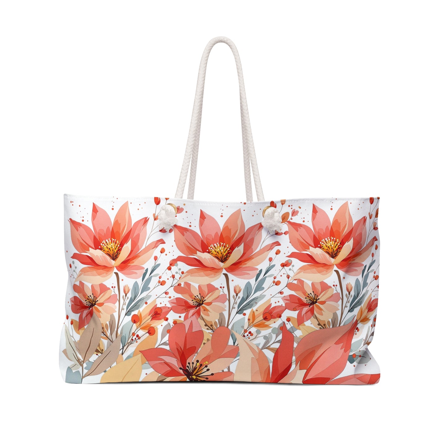 Floral Lotus Weekender Bag – Coral & Brown Travel Tote