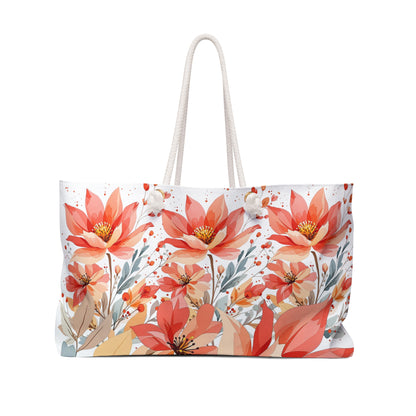 Floral Lotus Weekender Bag – Coral & Brown Travel Tote