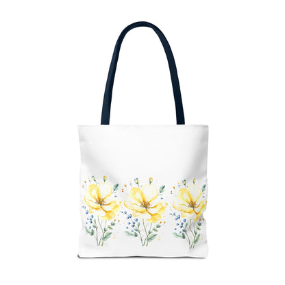 Floral Peony Tote Bag — Yellow Watercolor Flowers on White