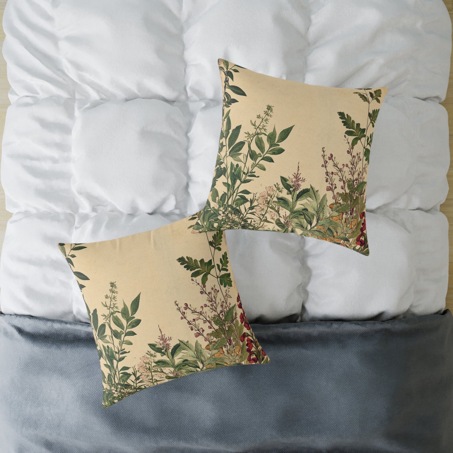 Botanical Floral Throw Pillow — Vintage Greenery Square Cushion
