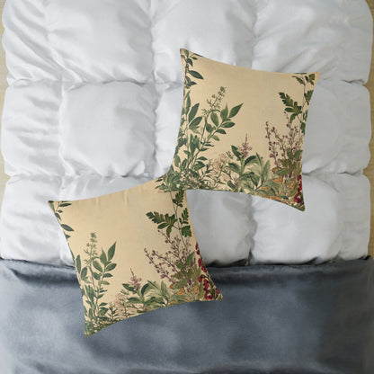 Botanical Floral Throw Pillow — Vintage Greenery Square Cushion