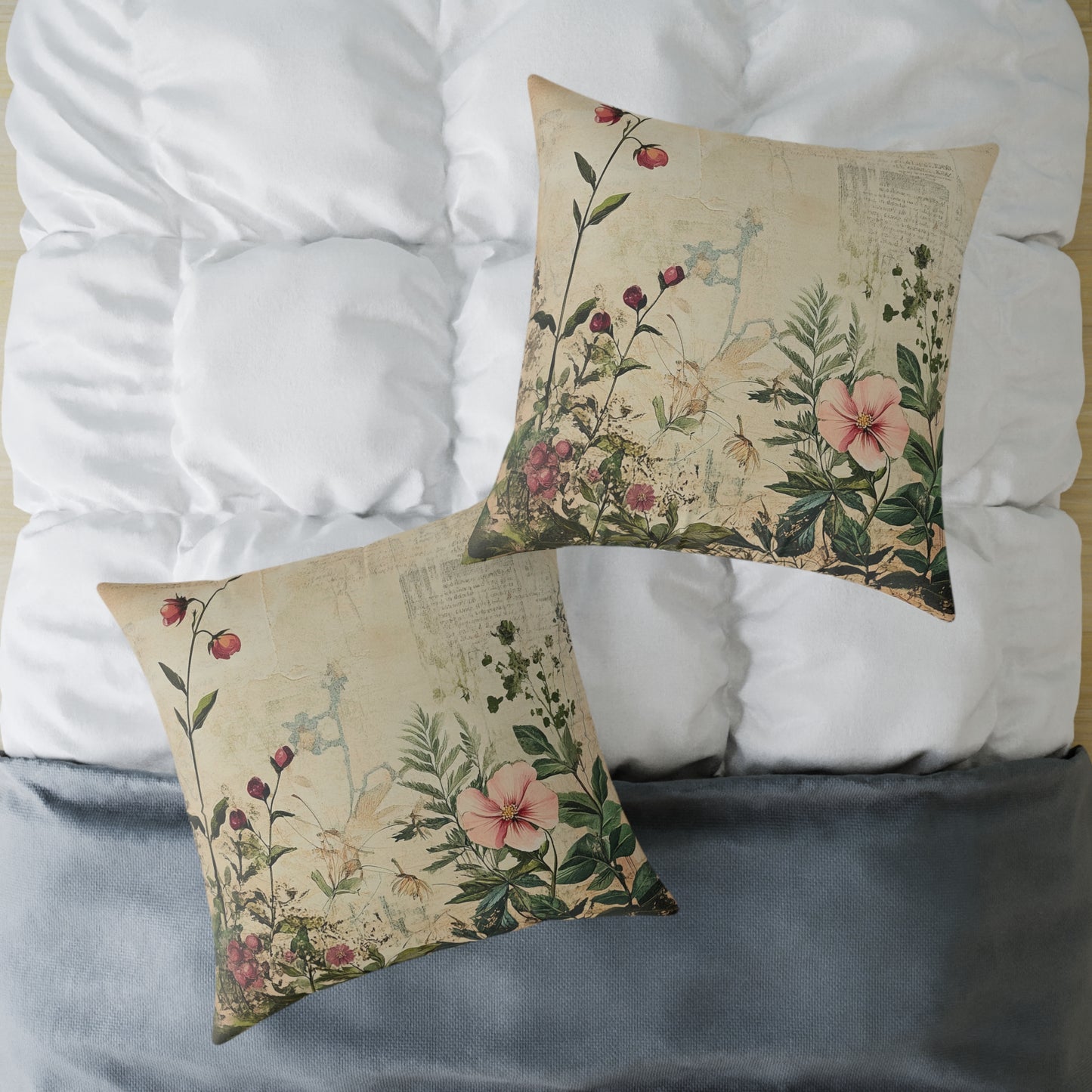 Botanical Floral Throw Pillow — Vintage Greenery Square Cushion