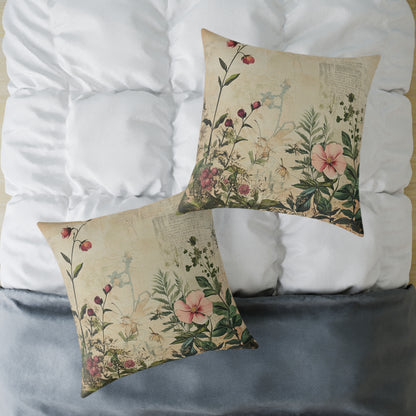 Botanical Floral Throw Pillow — Vintage Greenery Square Cushion