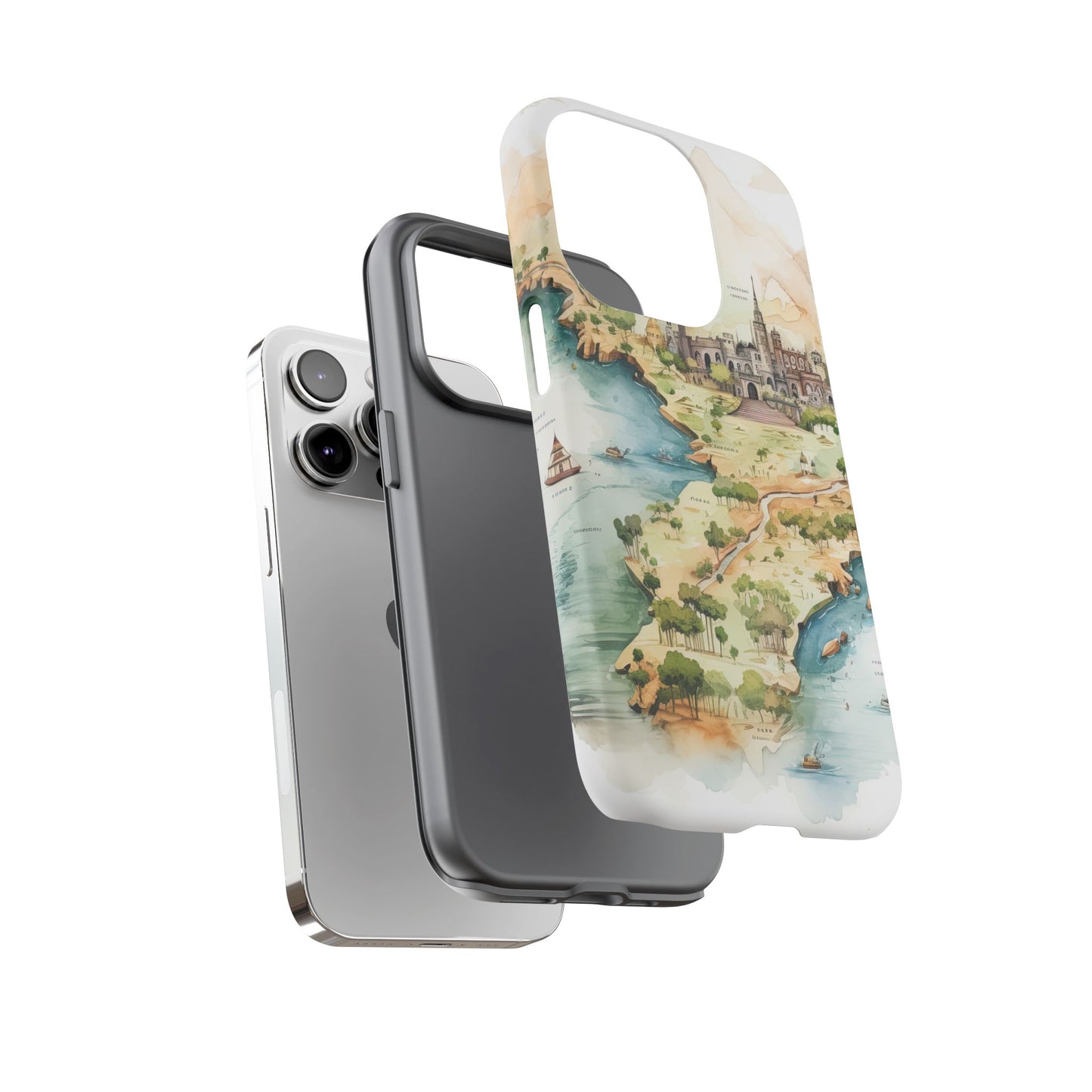 Hard Phone Case — Watercolor Fantasy Map Castle Design