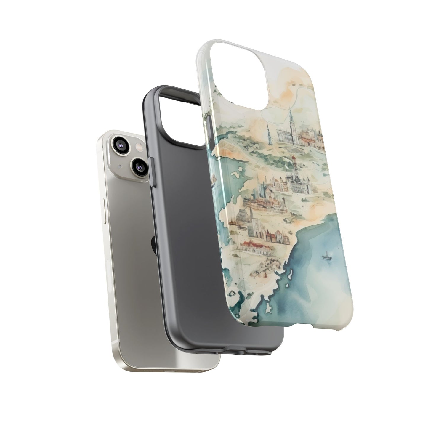 Hard Phone Case — Watercolor Fantasy Map Castle Design