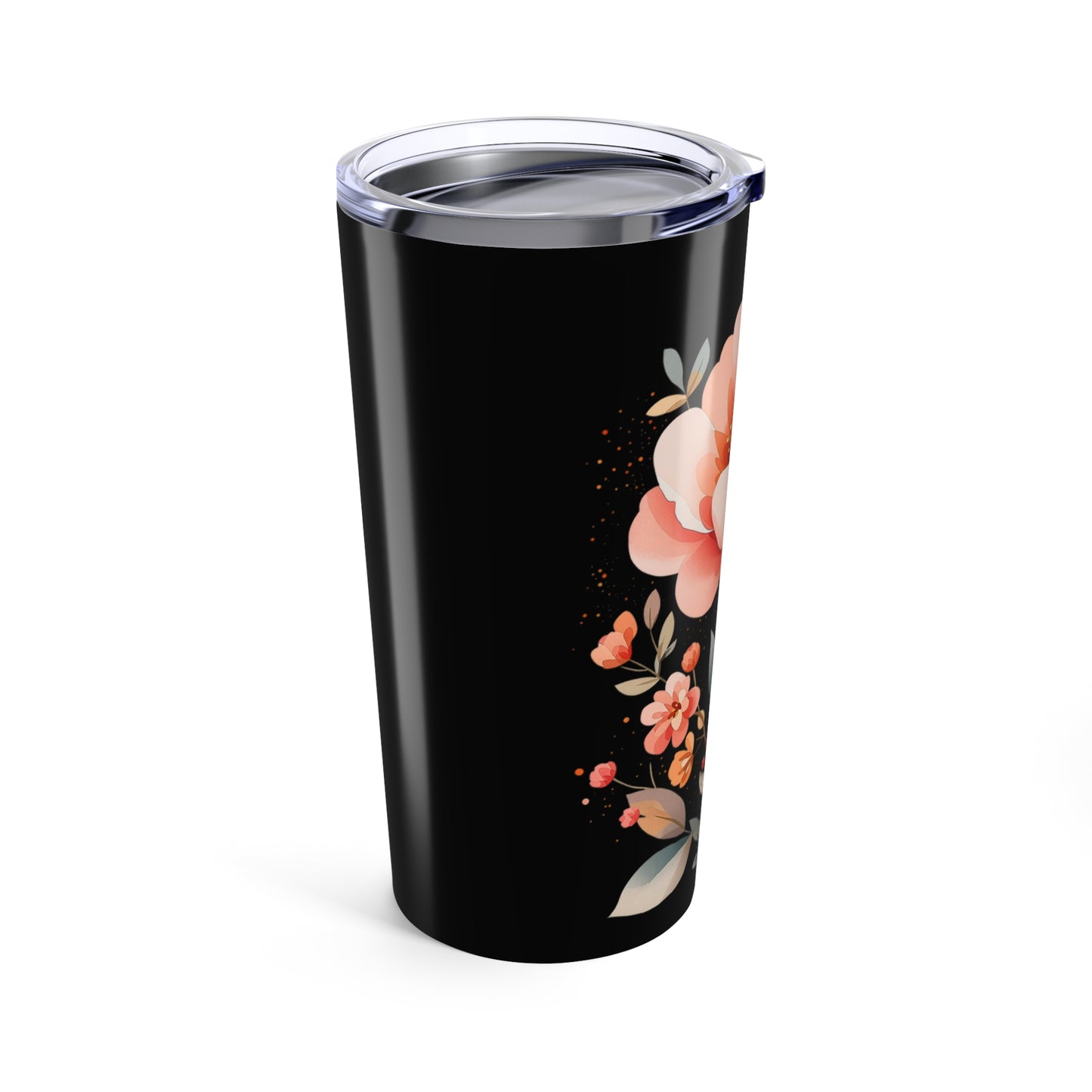 20oz Floral Tumbler — Pink Peony on Black, Insulated Travel Cup,A Perfect Gift For Girls