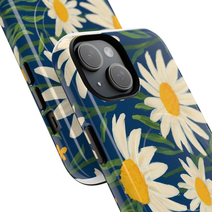 Daisy Floral IPhone Case-Tough Magnetic Cover ,Glossy Finish ,Retro Botanical Flower  Design.