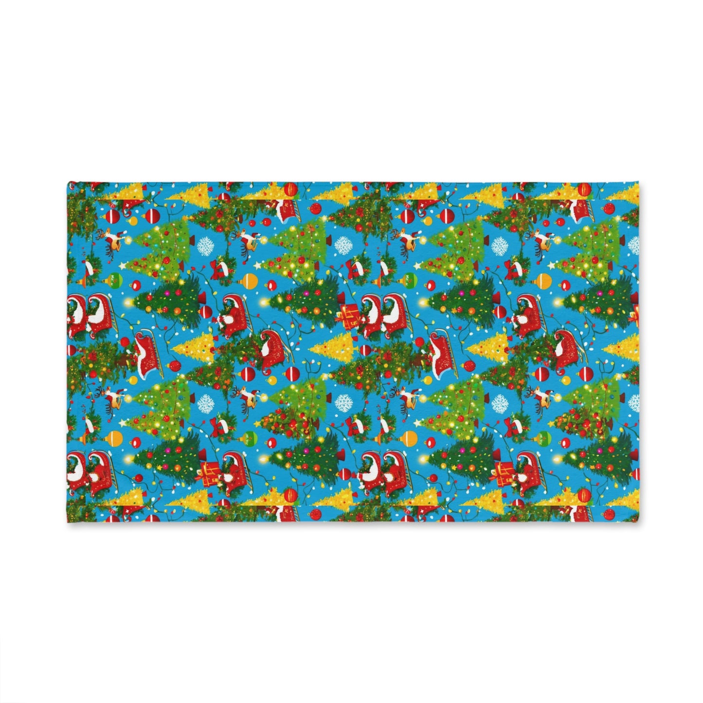 Festive Christmas Hand Towel for Kitchen or Bathroom, Holiday Decor, Gift for Mom, Santa and Christmas Trees Design