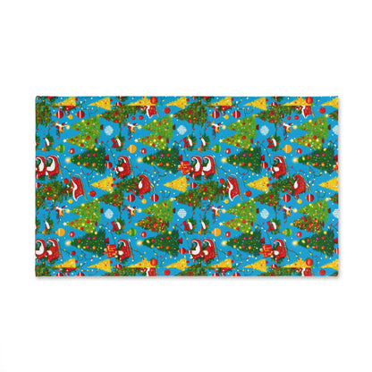 Festive Christmas Hand Towel for Kitchen or Bathroom, Holiday Decor, Gift for Mom, Santa and Christmas Trees Design