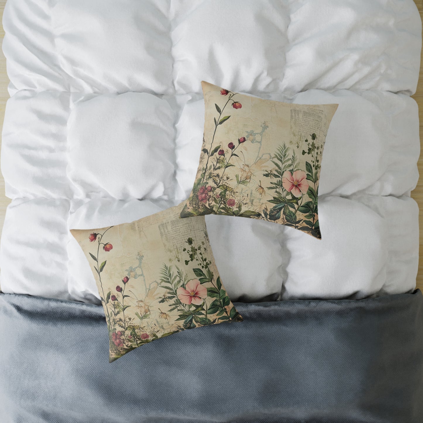 Botanical Floral Throw Pillow — Vintage Greenery Square Cushion