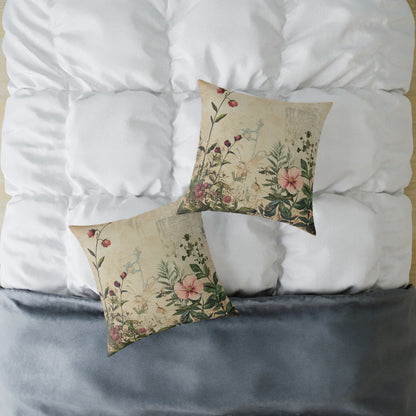 Botanical Floral Throw Pillow — Vintage Greenery Square Cushion