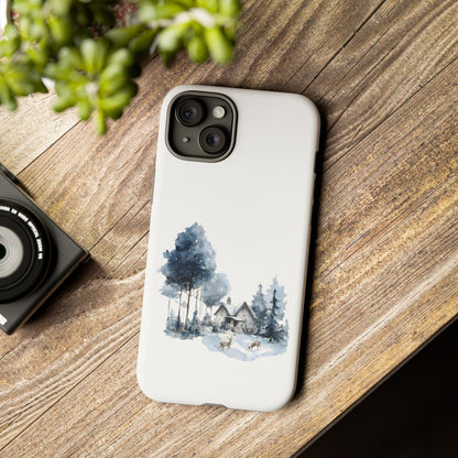Nature-Inspired Tough Phone Case with Winter Cabin Design
