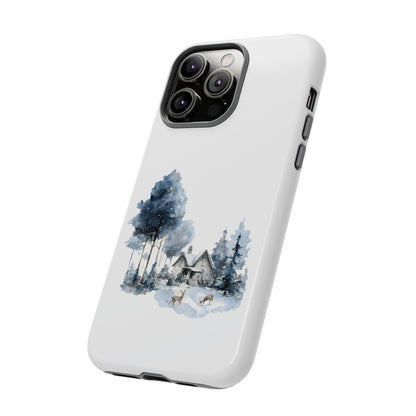 Nature-Inspired Tough Phone Case with Winter Cabin Design