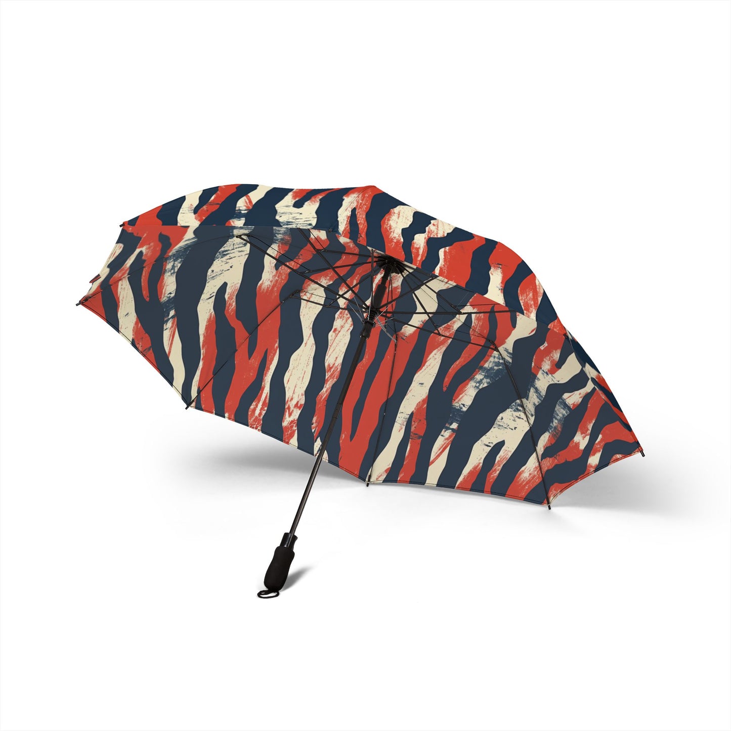 Foldable Umbrella — Red Navy Tiger Stripe Compact Rain Umbrella ,Africa Pattern.