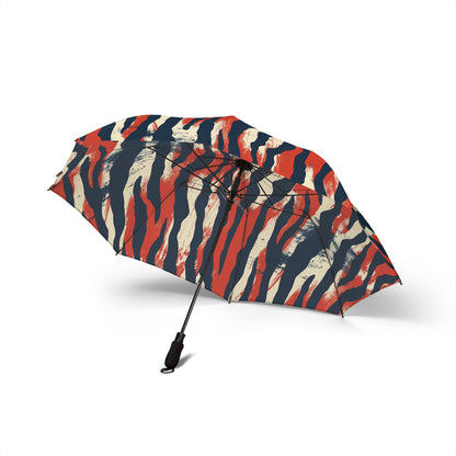 Foldable Umbrella — Red Navy Tiger Stripe Compact Rain Umbrella ,Africa Pattern.