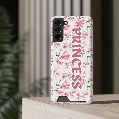 Chic Floral Phone Case with Card Holder for Princesses, Cute Floral Design, Gift for Her