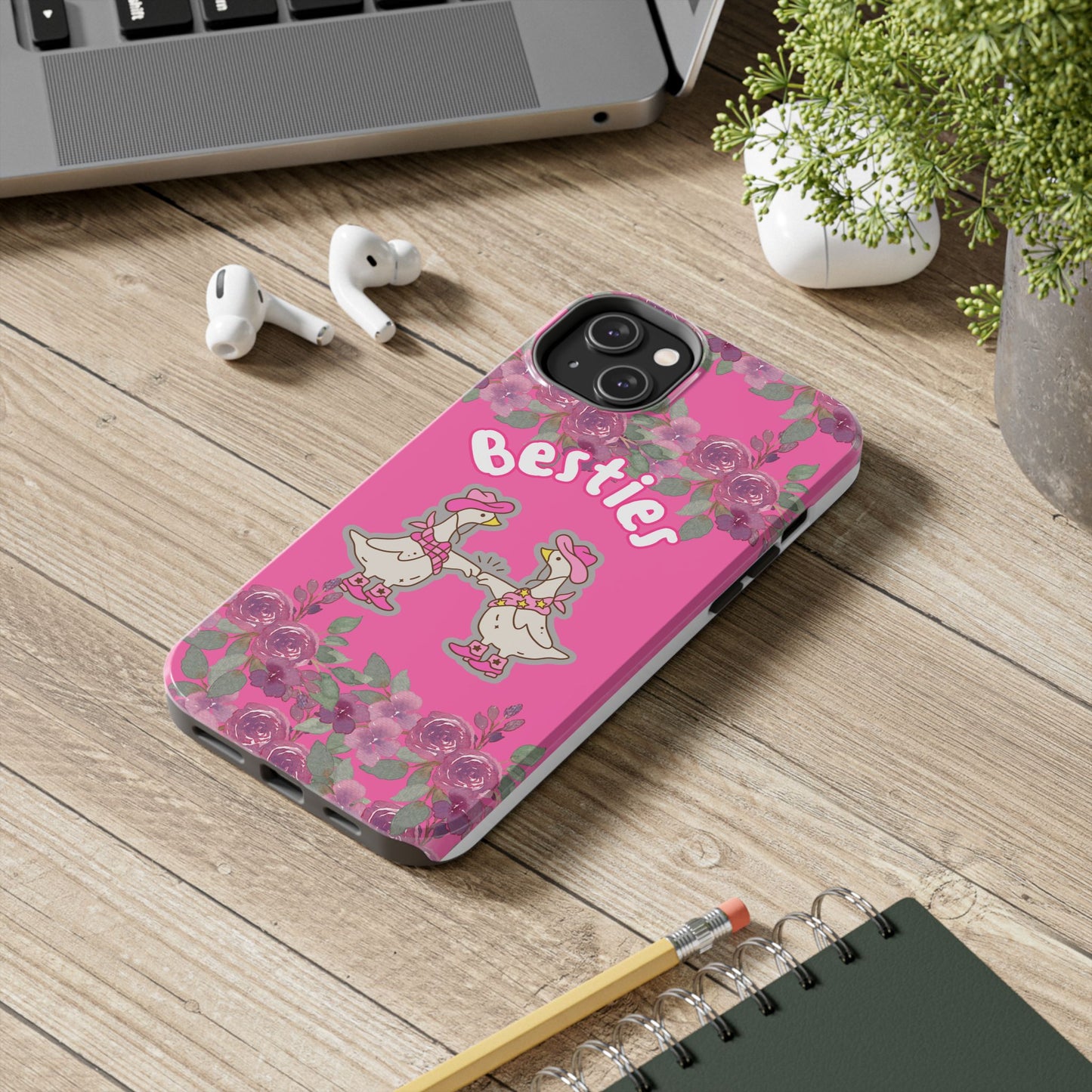 Colorful Floral Besties Phone Case, Tough Mobile Cover for Best Friends, Cute Gift for Friendship Day, Unique Cell Phone Protection
