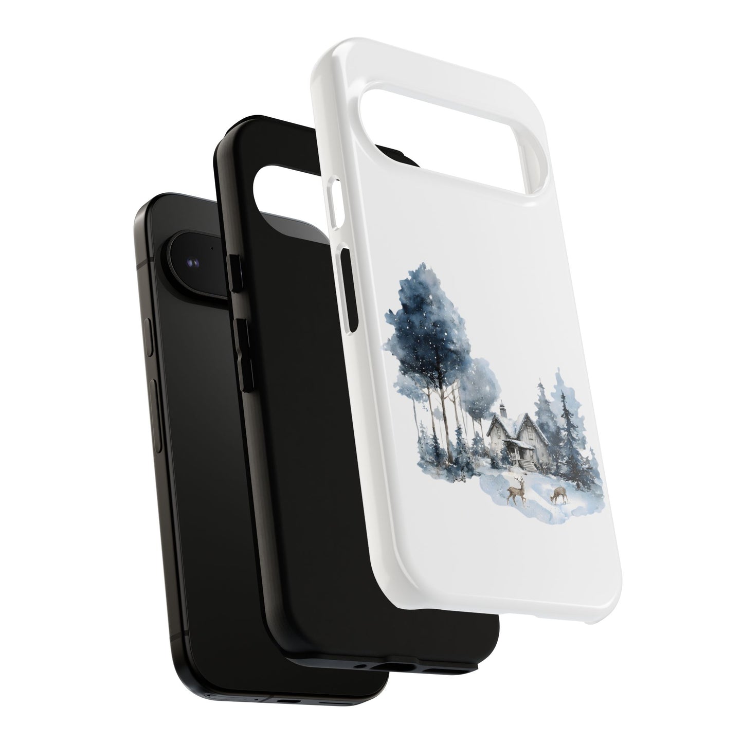 Nature-Inspired Tough Phone Case with Winter Cabin Design
