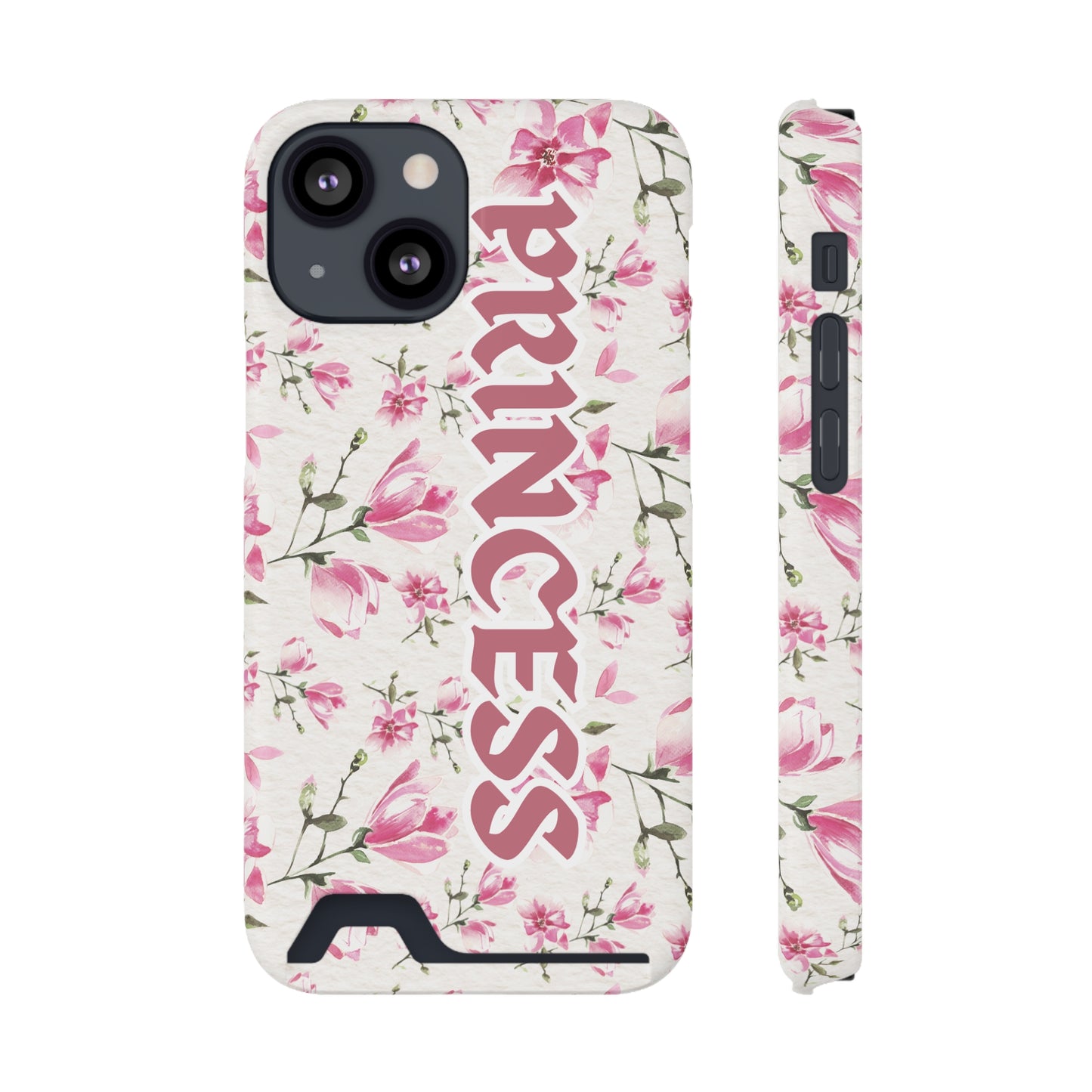Chic Floral Phone Case with Card Holder for Princesses, Cute Floral Design, Gift for Her