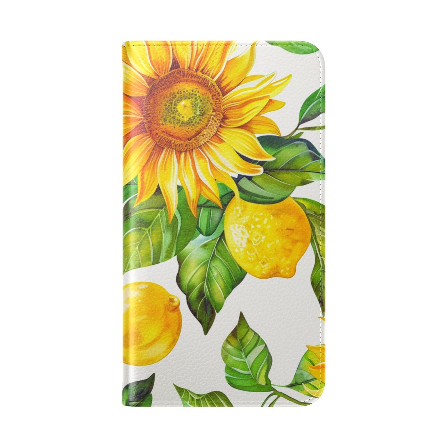 Sunflower & Lemon Flip Phone Case – Floral Wallet Flip Case with Card Slots