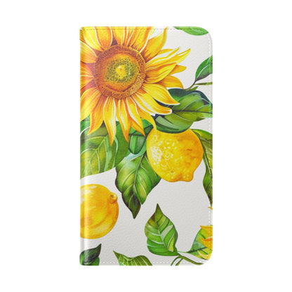 Sunflower & Lemon Flip Phone Case – Floral Wallet Flip Case with Card Slots