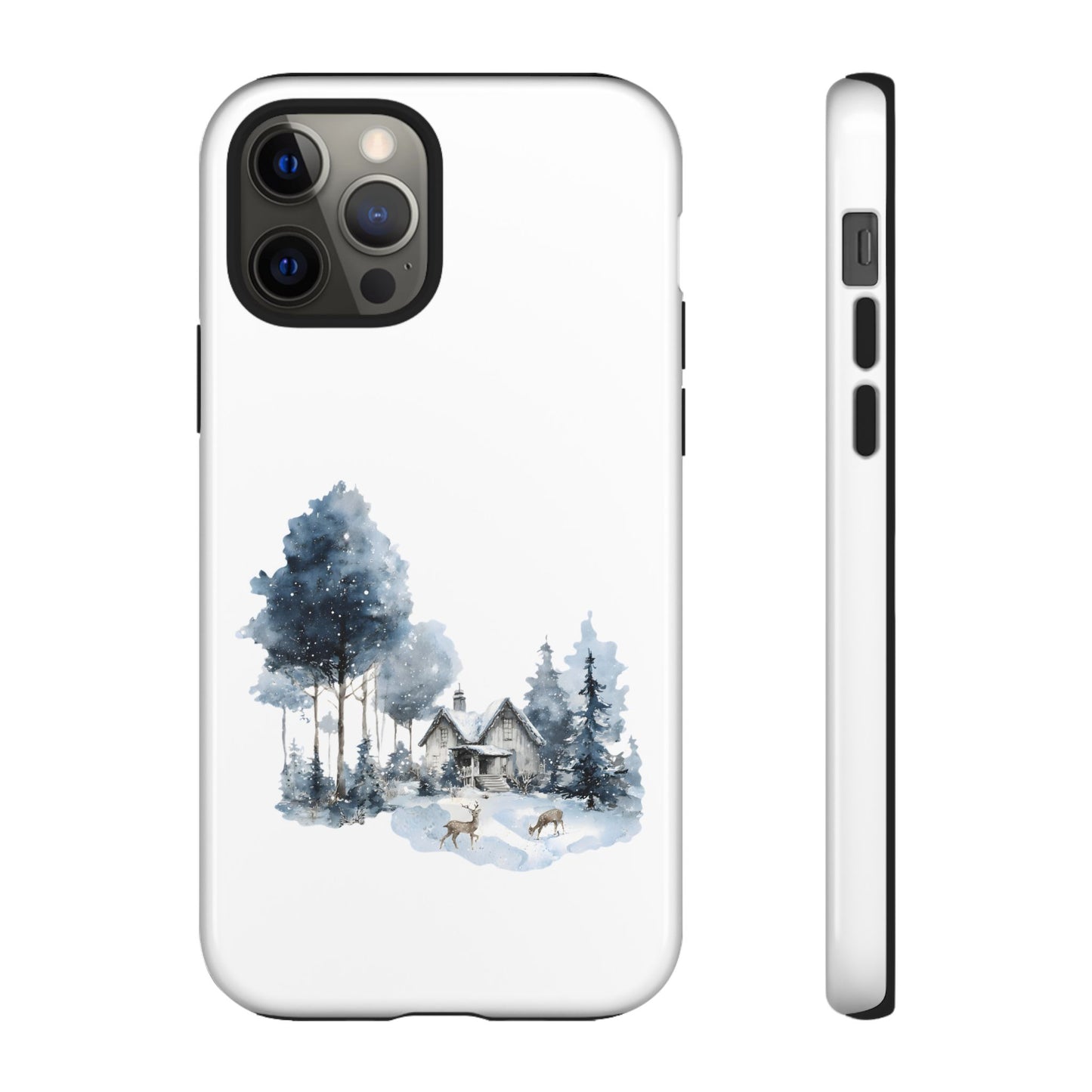Nature-Inspired Tough Phone Case with Winter Cabin Design