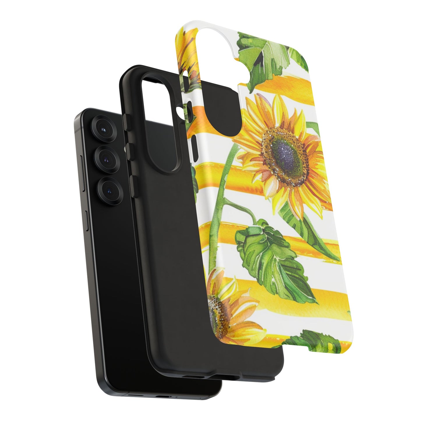 Sunflower Stripes Phone Case - Bright Floral Tough Case