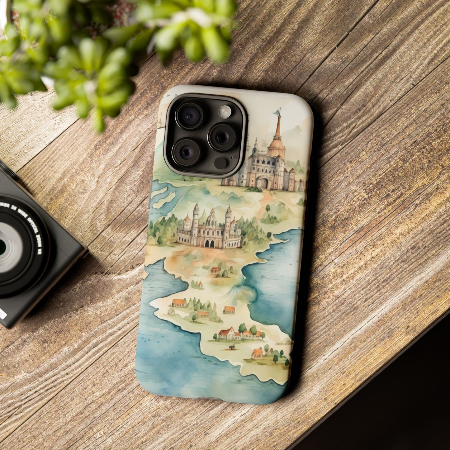 Hard Phone Case — Watercolor Fantasy Map Castle Design