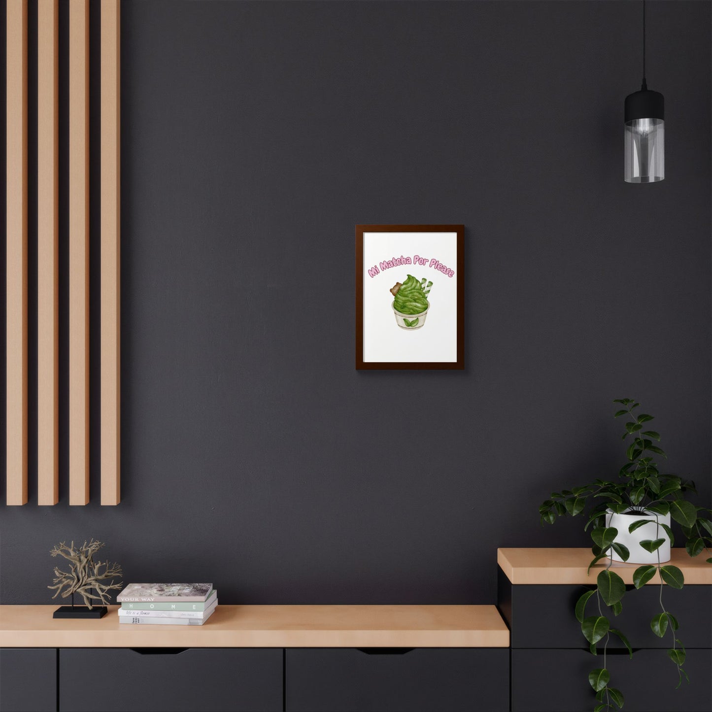 Cute Matcha Green Tea Framed Poster, Whimsical Kitchen Decor, Gift for Tea Lovers, Playful Wall Art, Coffee Shop Vibe