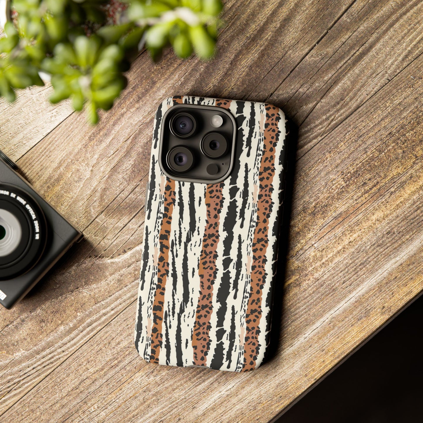 Animal Stripe Phone Case — Leopard & Zebra Pattern Tough Protective Cover,Africa Pattern .