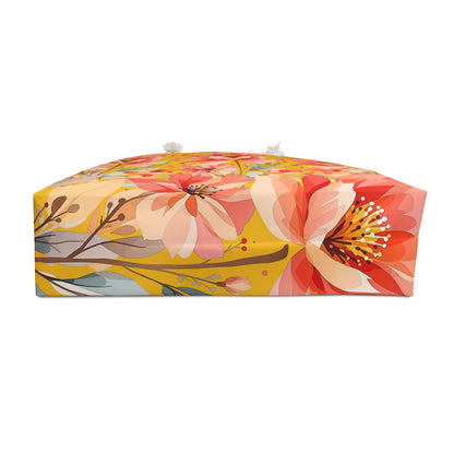 Floral Lotus Weekender Bag – Coral & Brown Travel Tote