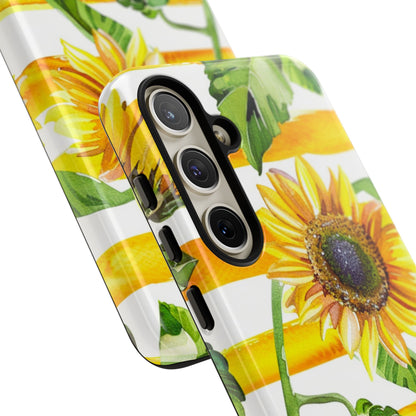 Sunflower Stripes Phone Case - Bright Floral Tough Case