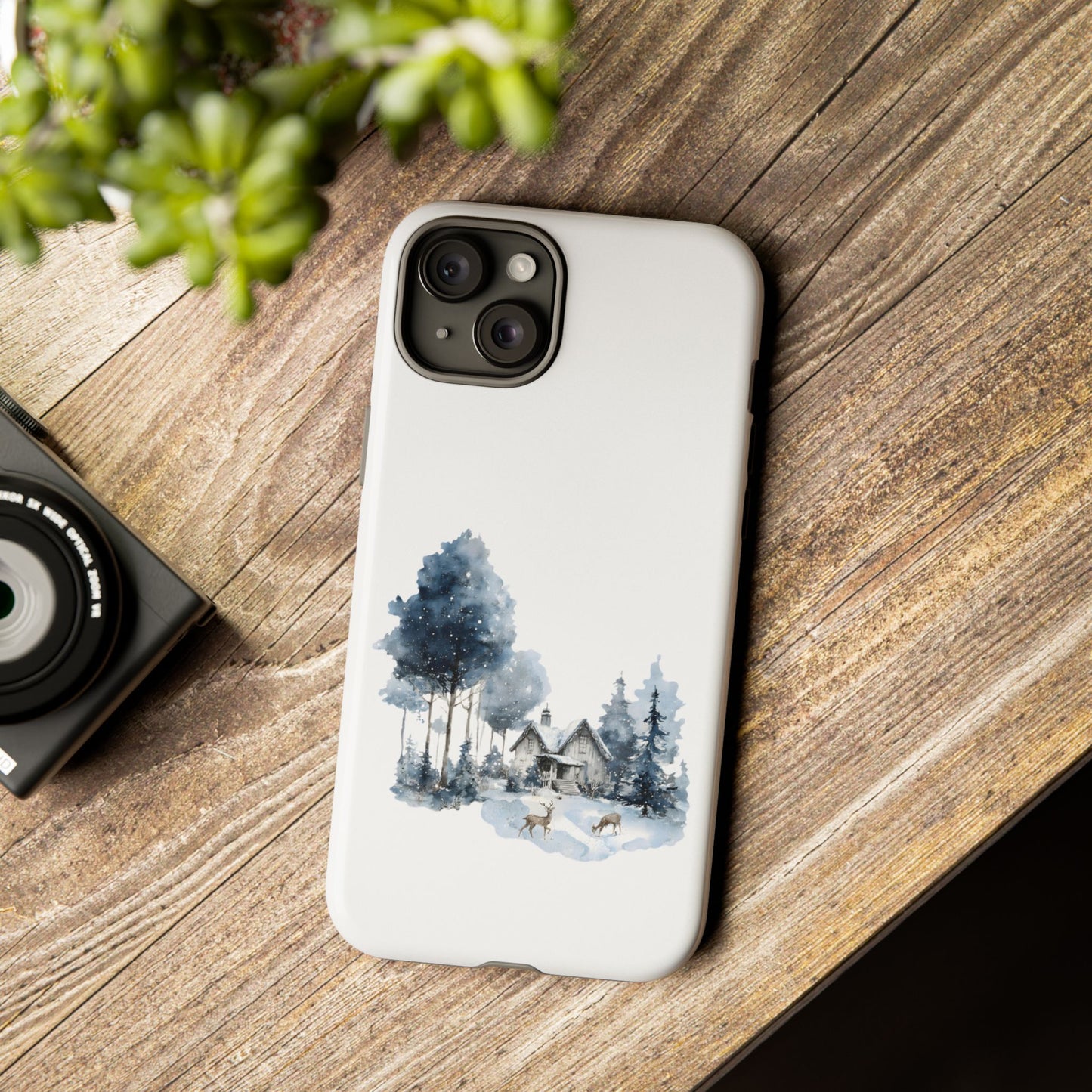 Nature-Inspired Tough Phone Case with Winter Cabin Design