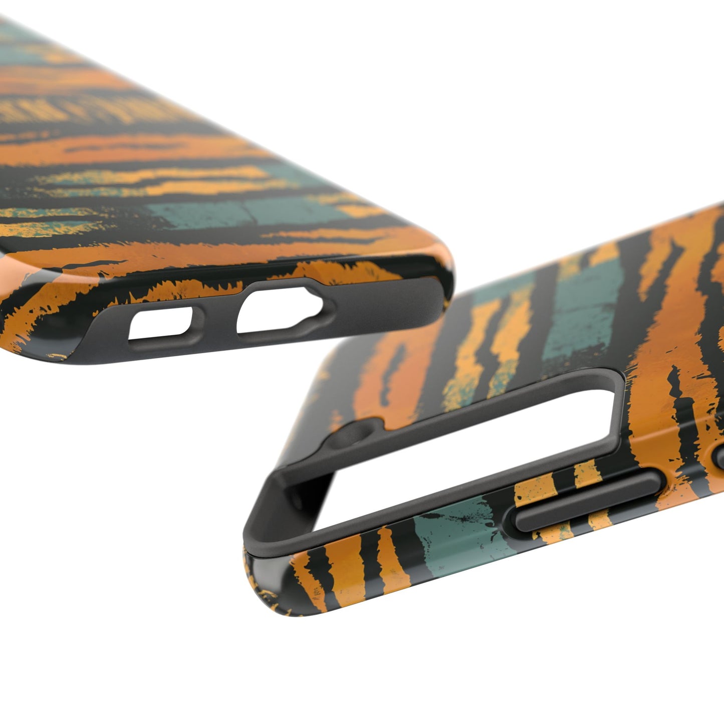 Tiger Stripe Tough Phone Case — Rugged Protective iPhone Cover with Amber & Teal Brushstroke Pattern
