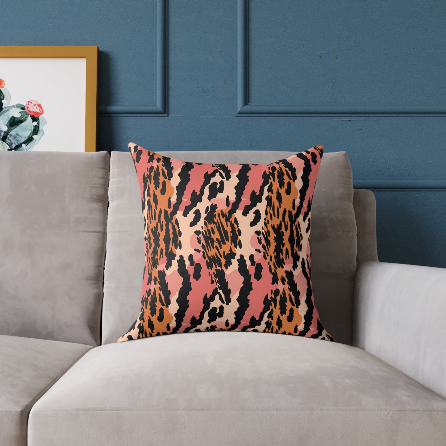 Leopard Print Square Pillow — Pink & Orange Animal Print Decorative Cushion