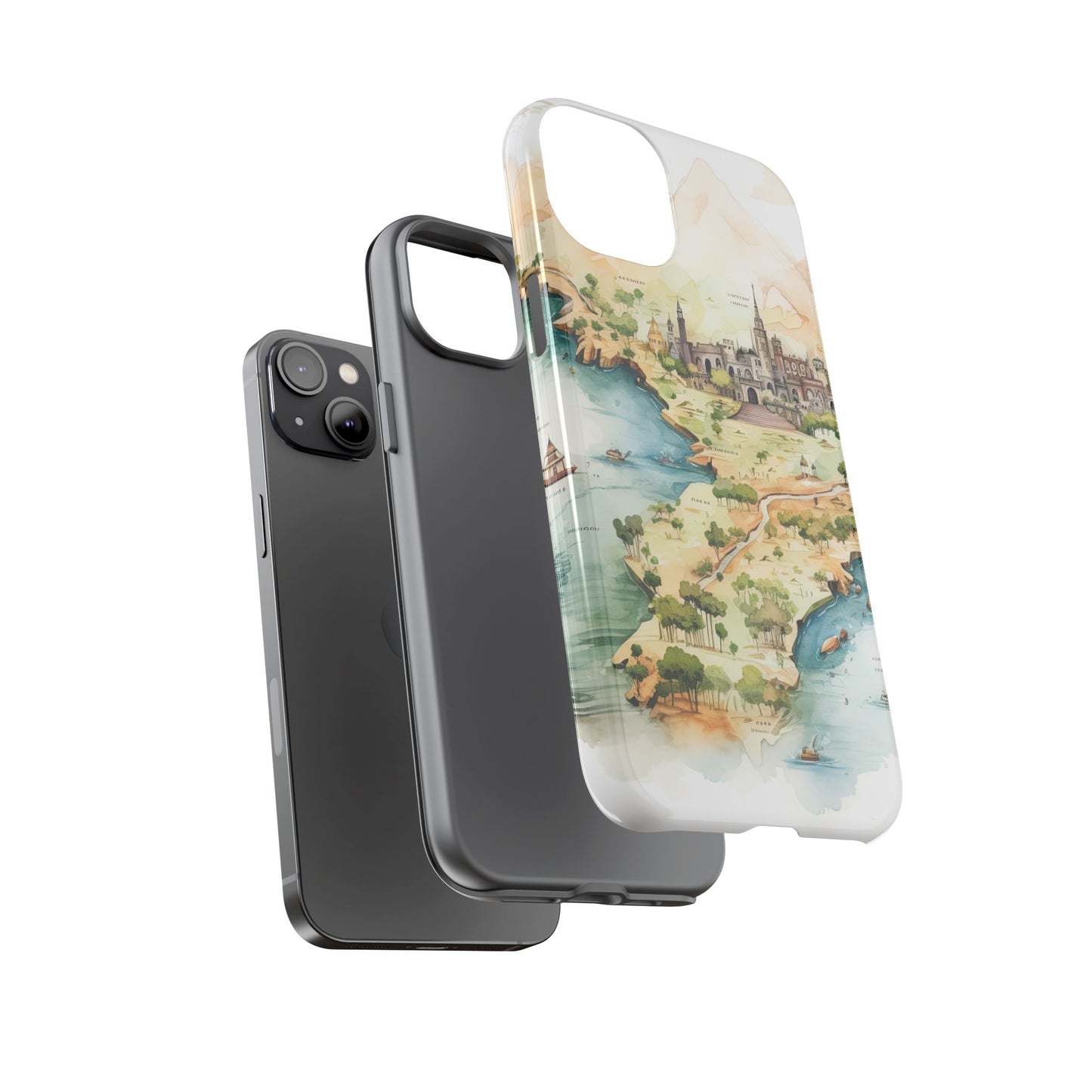 Hard Phone Case — Watercolor Fantasy Map Castle Design