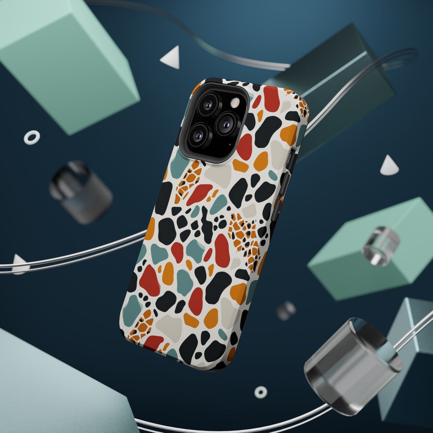 Terrazzo Pattern Magnetic Impact Phone Case — Colorful Retro Pebble Design